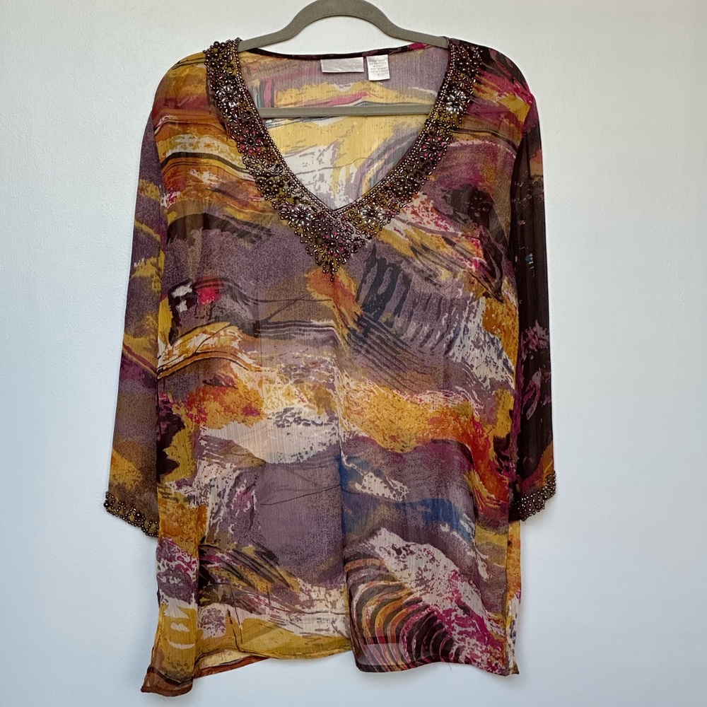 Soft Surroundings Sheer Beaded Blouse Large